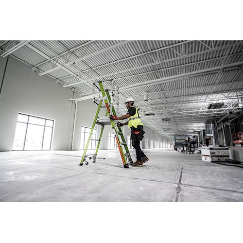 Little Giant Ladders Little Giant Ladder Systems Safety Cage 2.0, M4, 4ft Enclosed Platform, Ladder with Adjustable Outriggers, Fiberglass, Type 1AA, 375 lbs Weight Rating, (19704-146), Hi-viz Green - Image 12