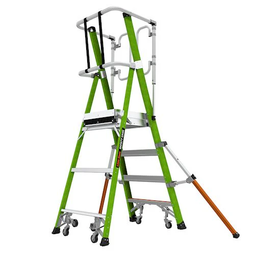 Little Giant Ladders Little Giant Ladder Systems Safety Cage 2.0, M4, 4ft Enclosed Platform, Ladder with Adjustable Outriggers, Fiberglass, Type 1AA, 375 lbs Weight Rating, (19704-146), Hi-viz Green - Image 2