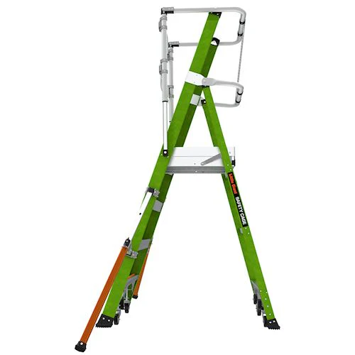 Little Giant Ladders Little Giant Ladder Systems Safety Cage 2.0, M4, 4ft Enclosed Platform, Ladder with Adjustable Outriggers, Fiberglass, Type 1AA, 375 lbs Weight Rating, (19704-146), Hi-viz Green - Image 4