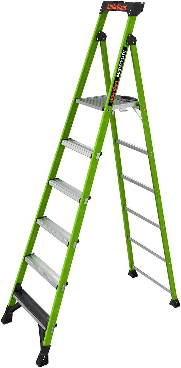 Little Giant Ladders, MightyLite 2.0, 8' Stepladder with Ground Cue, Fiberglass, Type IAA, 375 lbs Weight Rating, (15408-001), Green 8 Ft. - Image 3