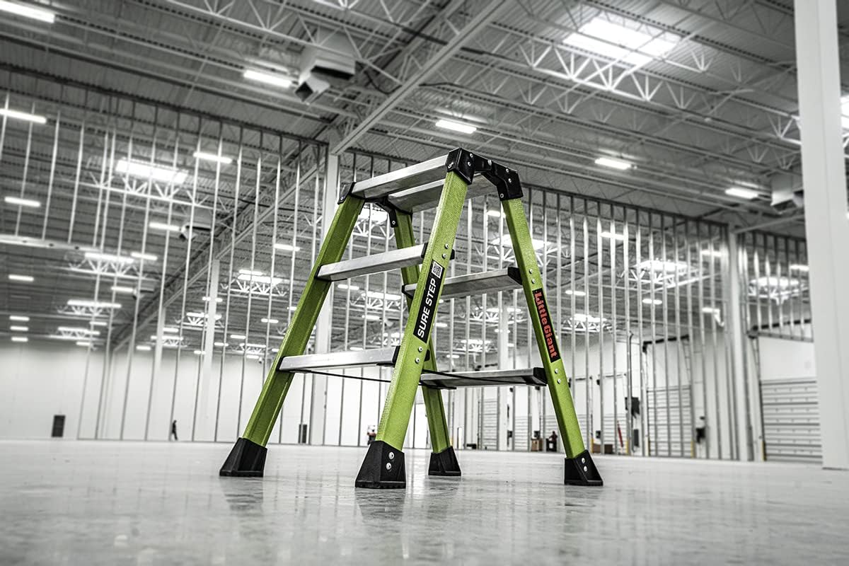 Little Giant Ladders, Sure Step, 3-Step, Double-Sided Step Stool, Fiberglass, (11953), Type 1AA, 375 lbs Weight Rating, Hi-viz Green - Image 3
