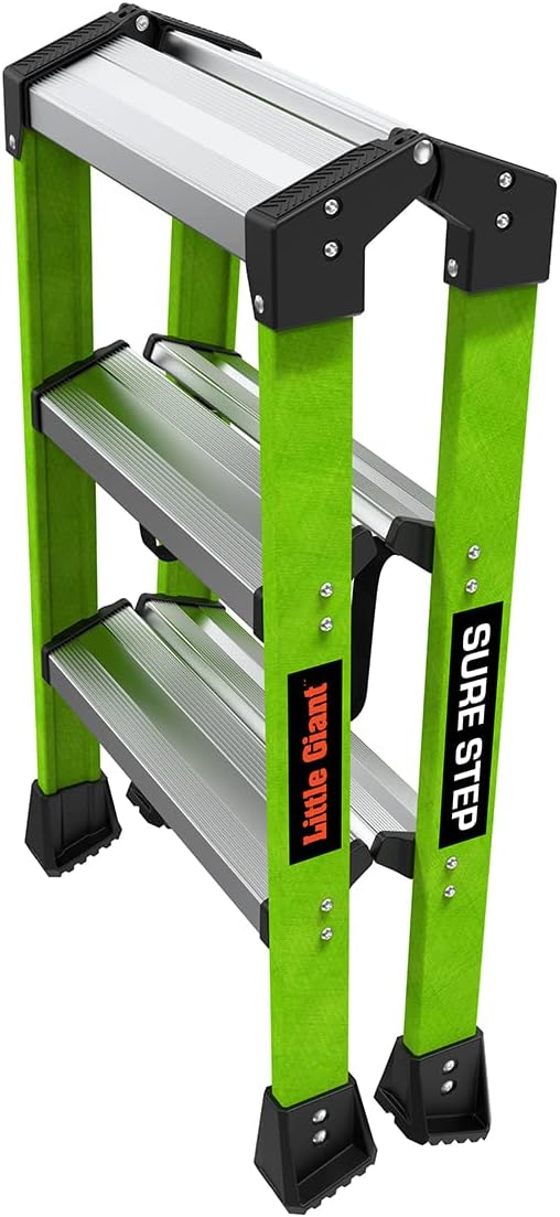 Little Giant Ladders, Sure Step, 3-Step, Double-Sided Step Stool, Fiberglass, (11953), Type 1AA, 375 lbs Weight Rating, Hi-viz Green - Image 7