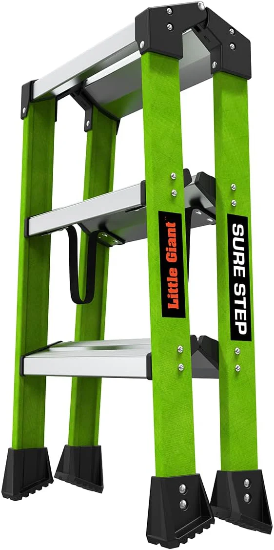 Little Giant Ladders, Sure Step, 3-Step, Double-Sided Step Stool, Fiberglass, (11953), Type 1AA, 375 lbs Weight Rating, Hi-viz Green - Image 8