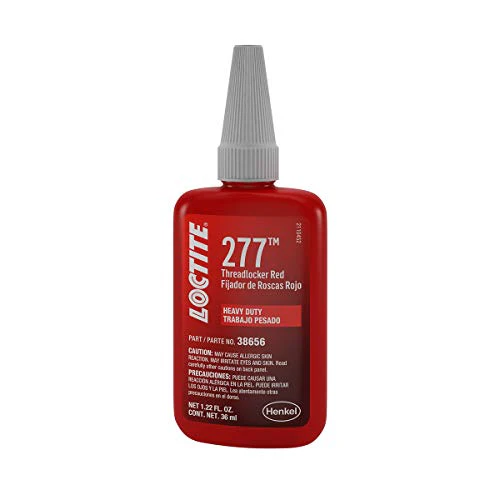Loctite 277 Automotive Threadlocker Red - High-Strength Thread Lock, Flourescent, for Large Threads, Works on All Metals - 36 ml, 1 Pack
