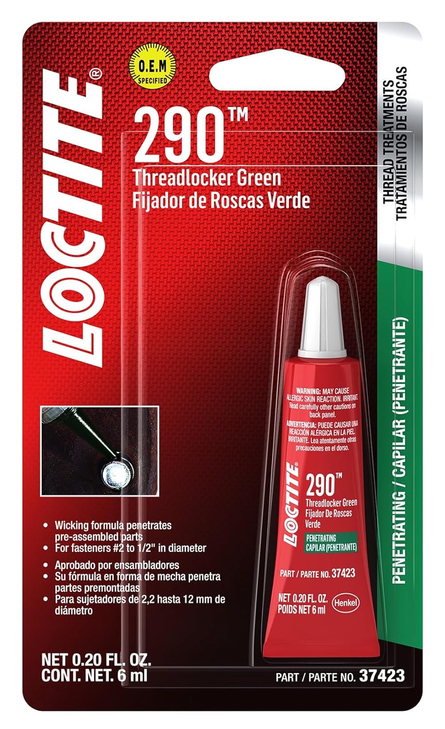 Loctite 487234 290 Green Penetrating Threadlocker Tube - 6 ml, 0.2 Ounces - Image 2
