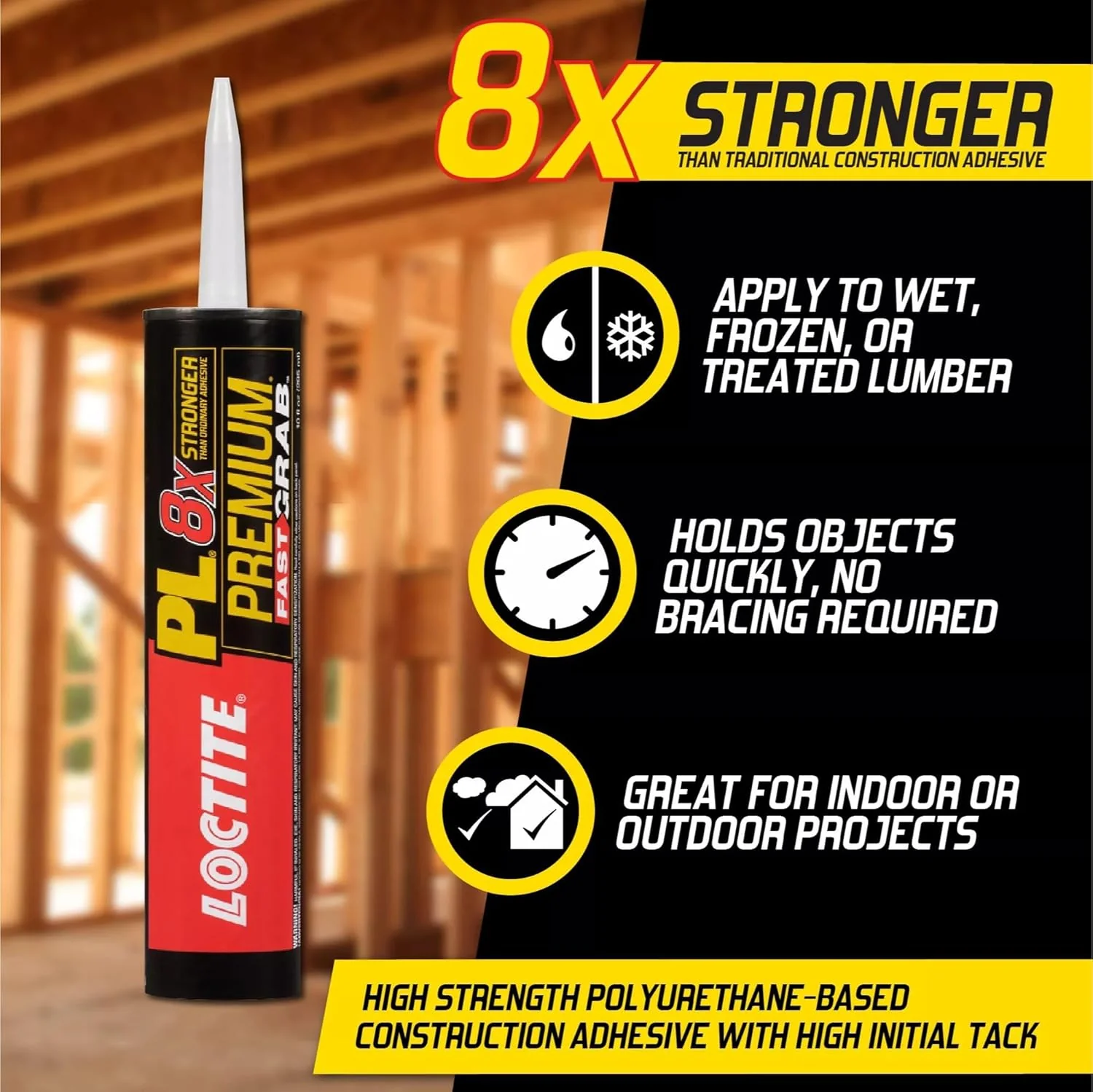 Loctite PL Premium Fast Grab Polyurethane Construction Adhesive, 10 fl oz Cartridge (Pack of 12) - Image 5