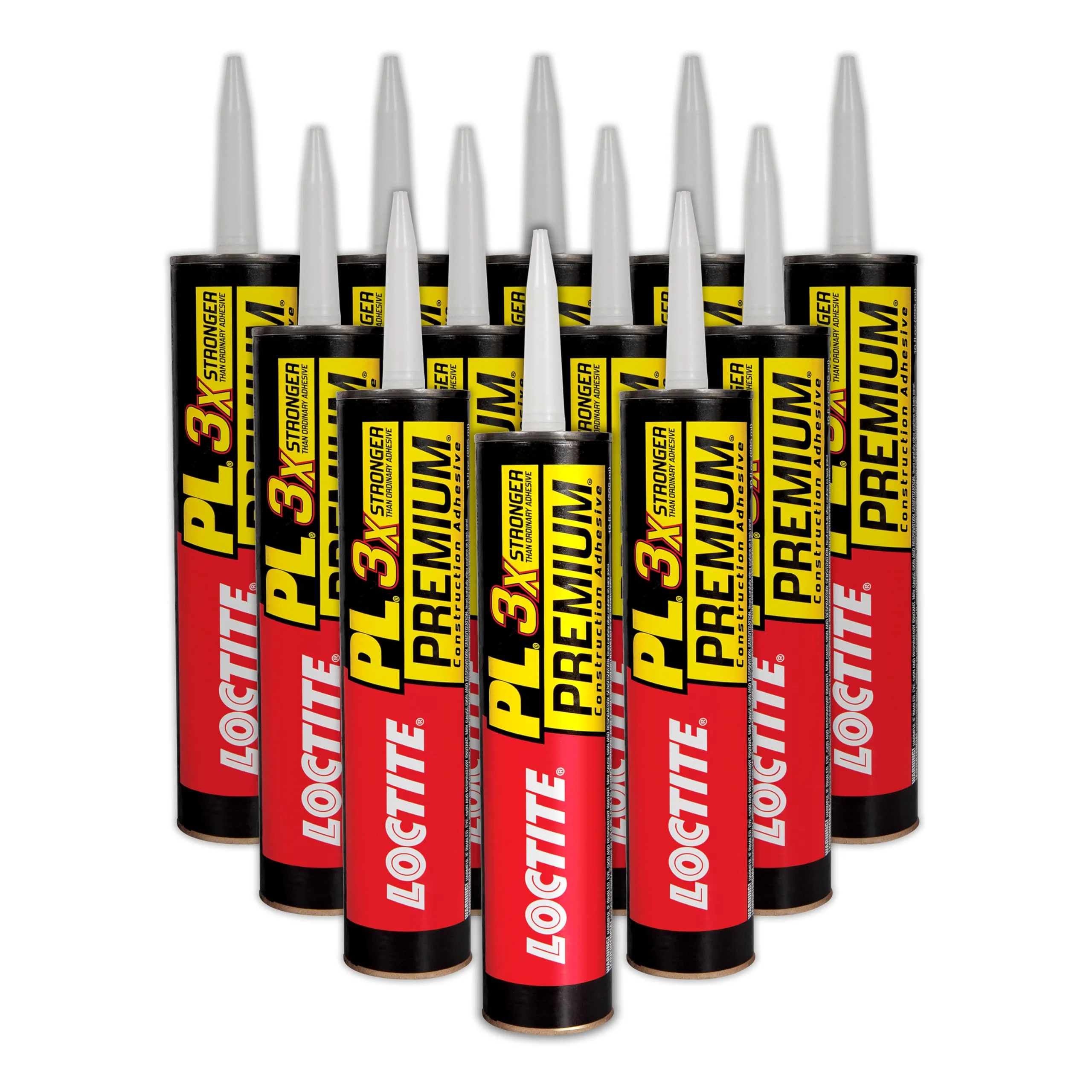 Loctite 1390595 PL Premium Polyurethane Construction Adhesive, 10 fl oz Cartridge, Versatile Construction Glue for Wood, Concrete, Stone, Metal & More (Pack of 12)