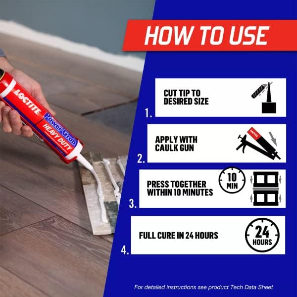 Loctite 2032666 Power Grab Express Heavy Duty Construction Adhesive, 9 fl oz Cartridge, Versatile Construction Glue for Cement, Tile, Wall & More (Pack of 12) - Image 4