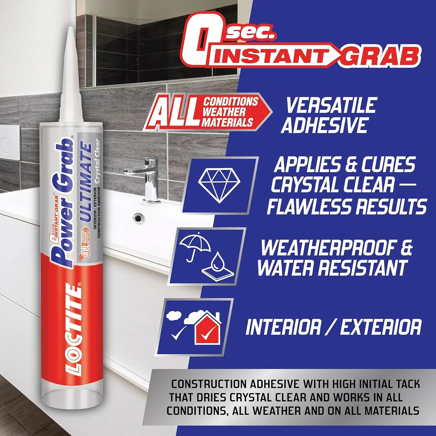 Loctite Power Grab Ultimate Crystal Clear Construction Adhesive, 9 fl oz Cartridge - Versatile Construction Glue for Glass, Wood, Metal & More (Pack of 6) - Image 4