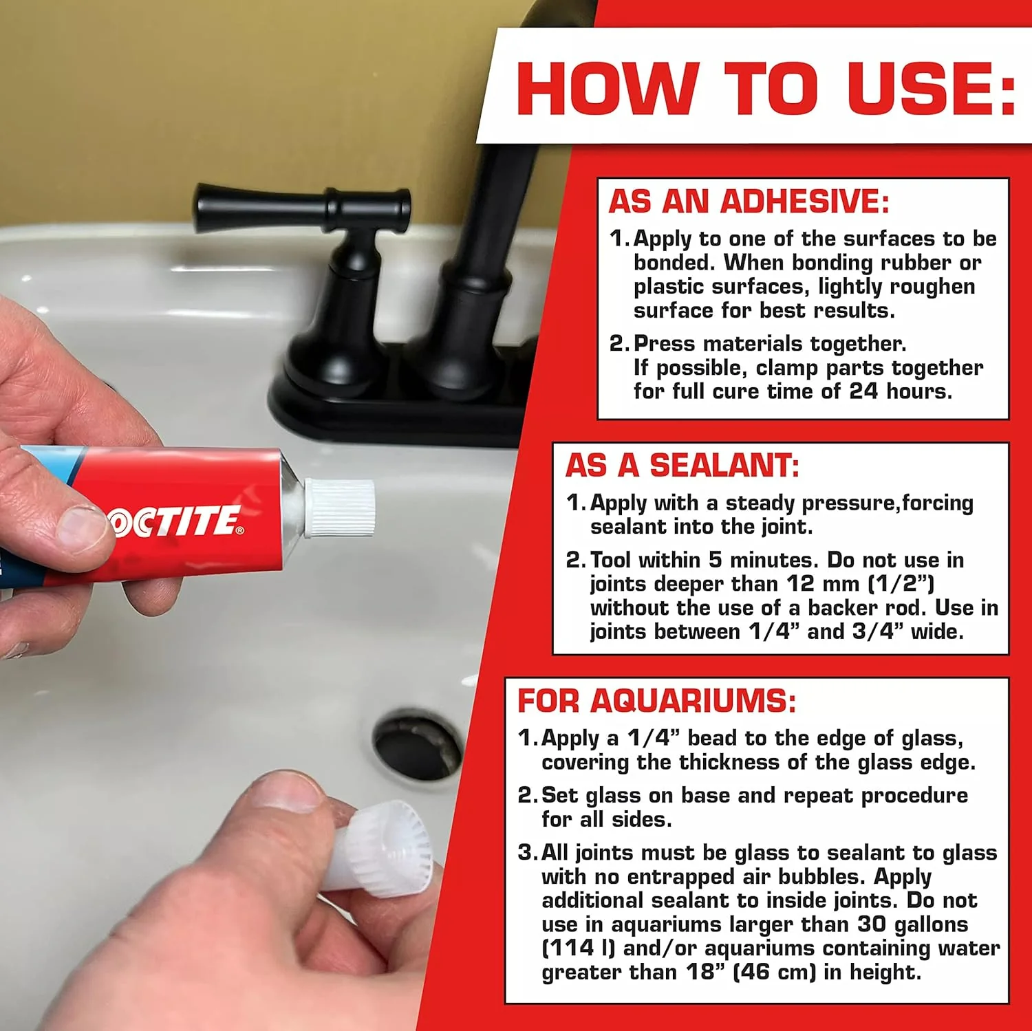 Loctite Silicone Sealant, Clear, 2.7 fl oz Tube, 100% Waterproof Sealant for Glass, Ceramic, Wood, Plastic & More - Image 2