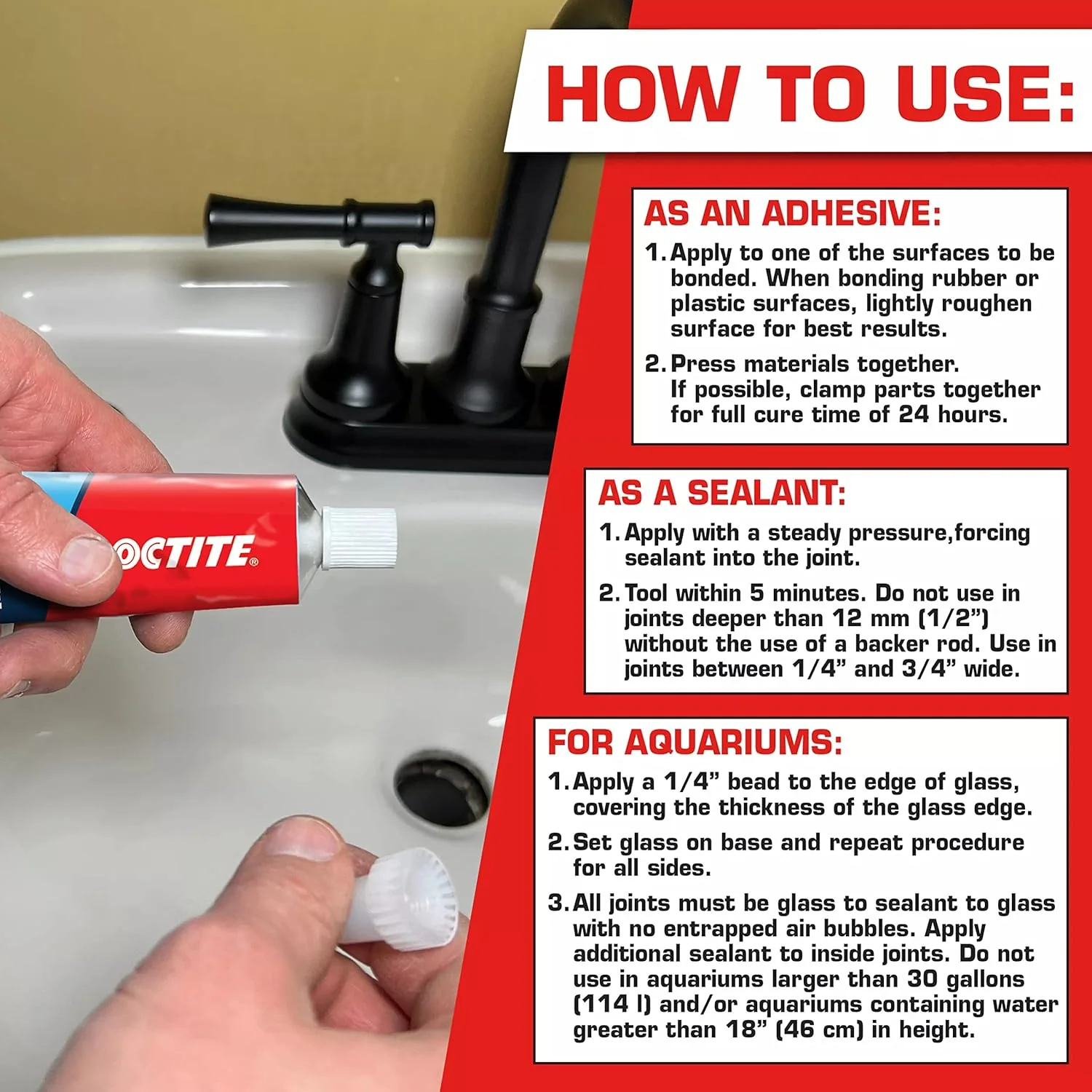 Loctite Silicone Sealant, Clear, 2.7 fl oz Tube, 100% Waterproof Sealant for Glass, Ceramic, Wood, Plastic & More (Pack of 6) - Image 2