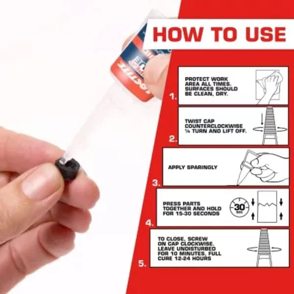 Loctite Super Glue Liquid Longneck Bottle, Clear, 0.35 fl oz Bottle - Superglue for Plastic, Wood, Metal, Crafts & Repair, Cyanoacrylate Adhesive Instant Glue, Quick Dry (Pack of 6) - Image 2