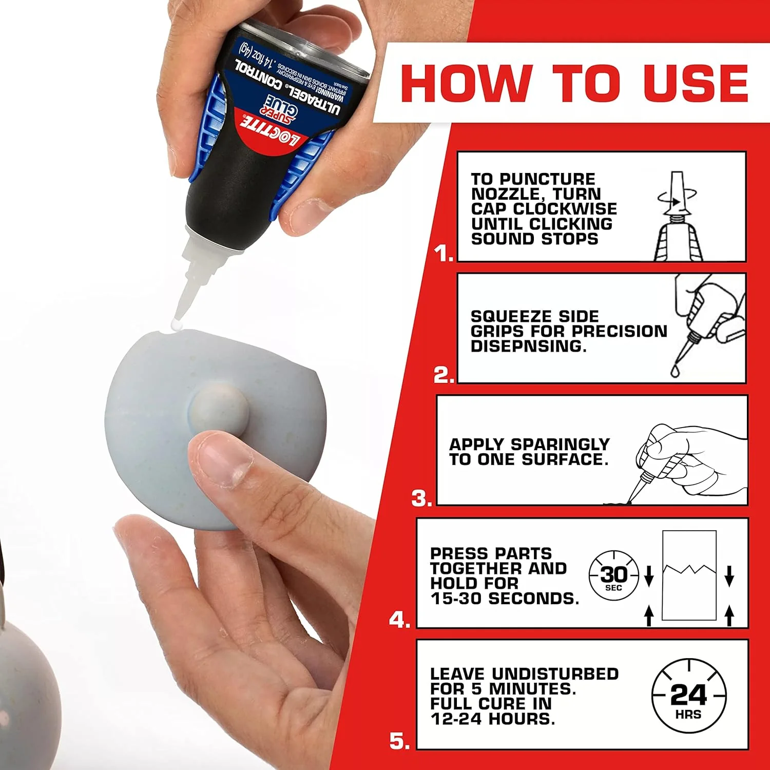 Loctite Super Glue Ultra Gel Control, Clear, 0.14 fl oz Bottle, Superglue for Plastic, Wood, Metal, Crafts & Repair, Cyanoacrylate Adhesive Instant Glue, Quick Dry (Pack of 3) - Image 3