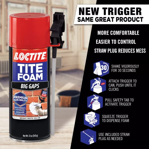 Loctite Tite Foam Big Gaps Spray Foam Sealant, 12 fl oz Can, Polyurethane Expanding Insulation (Pack of 12) - Image 3
