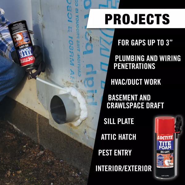Loctite Tite Foam Big Gaps Spray Foam Sealant, 12 fl oz Can, Polyurethane Expanding Insulation (Pack of 12) - Image 4