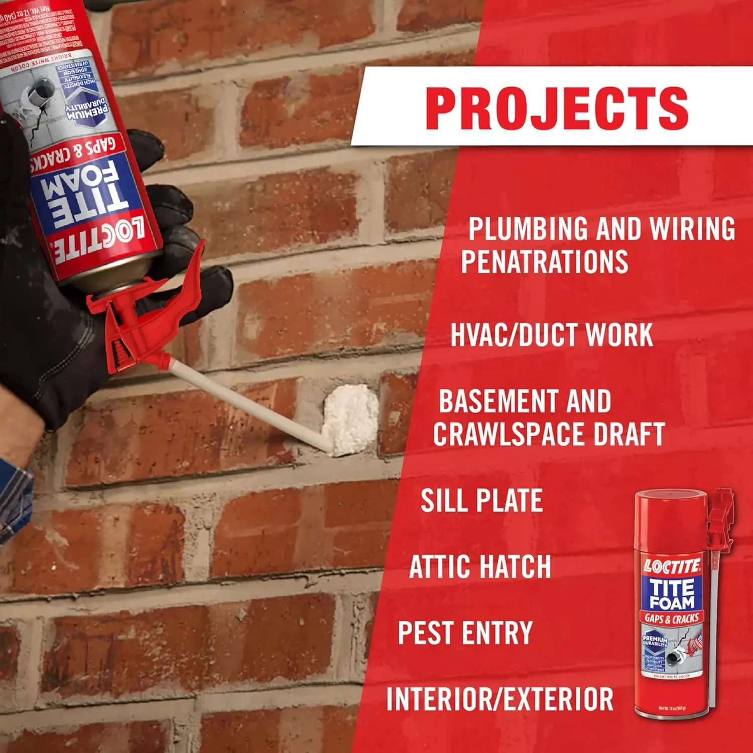 Loctite Tite Foam Gaps & Cracks Spray Foam Sealant, 12 fl oz Can, Polyurethane Expands for Insulation (Pack of 12) - Image 3