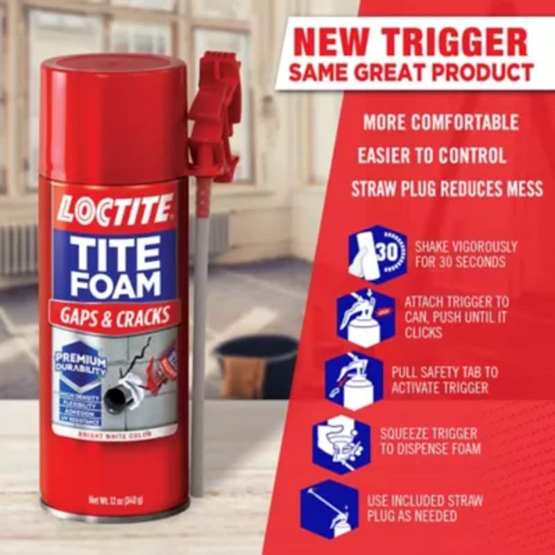 Loctite Tite Foam Gaps & Cracks Spray Foam Sealant, 12 fl oz Can, Polyurethane Expands for Insulation (Pack of 12) - Image 4
