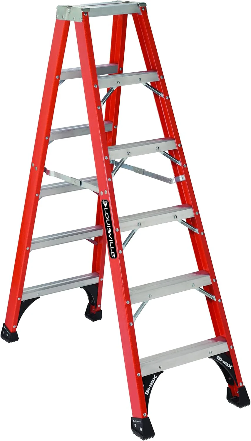 Louisville Ladder 6-Feet Fiberglass Twin Front Ladder, 375-Pound Duty Rating