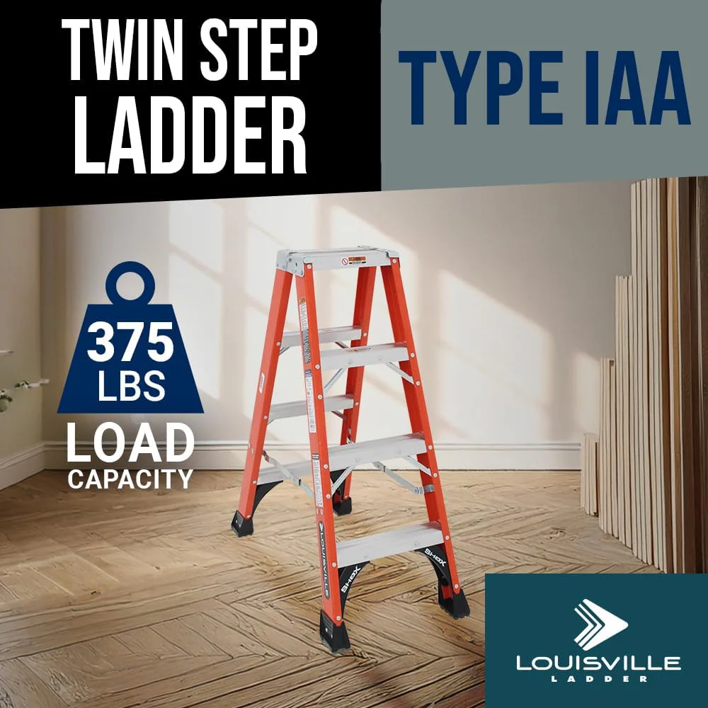 Louisville Ladder 6-Feet Fiberglass Twin Front Ladder, 375-Pound Duty Rating - Image 2