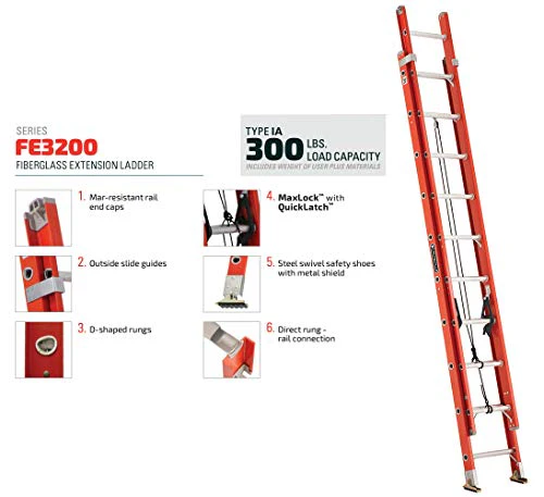 Louisville Ladder 16-Foot Fiberglass Extension Ladder 300-Pound Capacity - Image 8