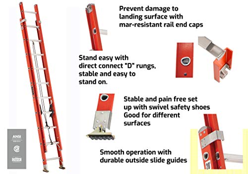 Louisville Ladder 16-Foot Fiberglass Extension Ladder 300-Pound Capacity - Image 9