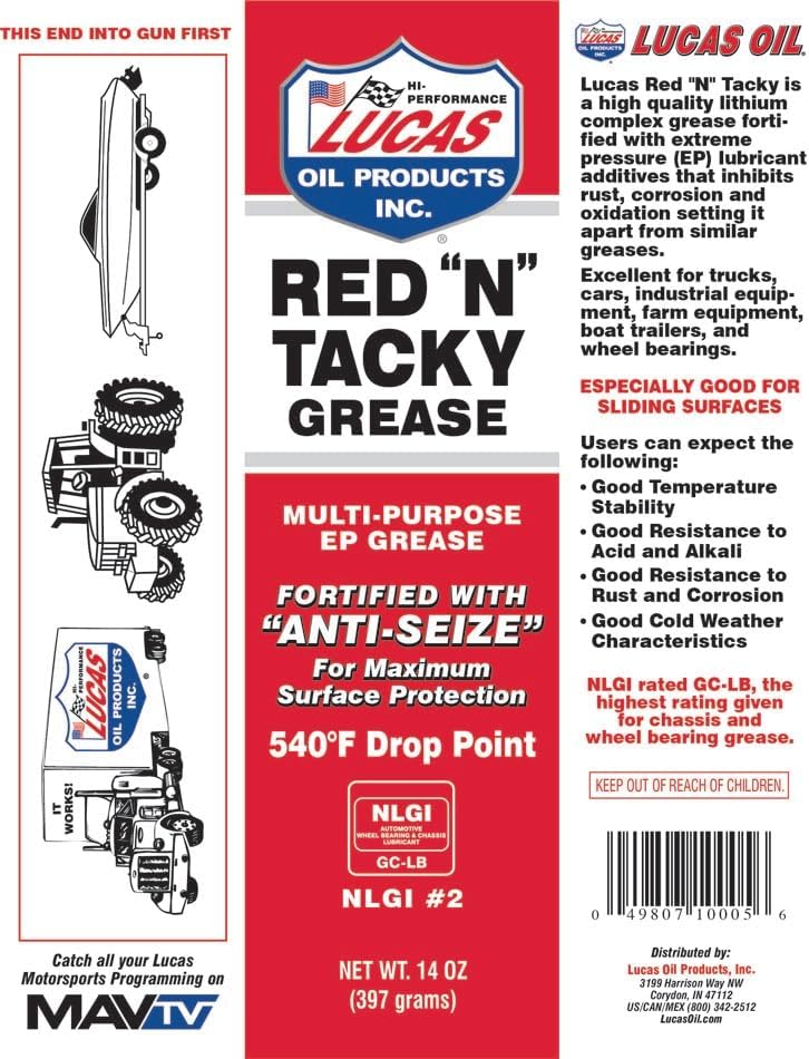 Lucas Oil 10005 Red 'N' Tacky Grease - 14 Ounce - Image 3