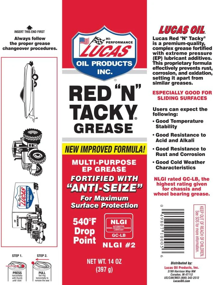 Lucas Oil 10005 Red N Tacky Grease, 14 Ounce Cartridge (Pack of 10) - Image 2