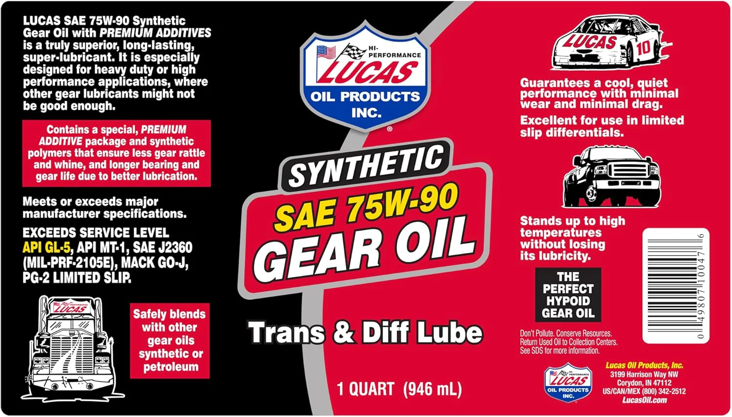 Lucas Oil 10047 SAE 75W-90 Synthetic Gear Oil/Transmission and Differential Lube, 1 Quart - Image 3