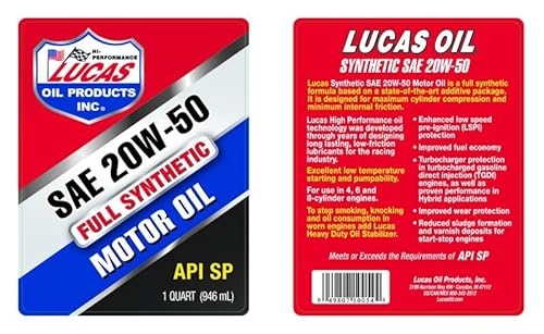 Lucas Oil 10054 SAE 20W-50 Synthetic Racing Oil - Bottle, 1 Quart (32 Ounces) - Image 2
