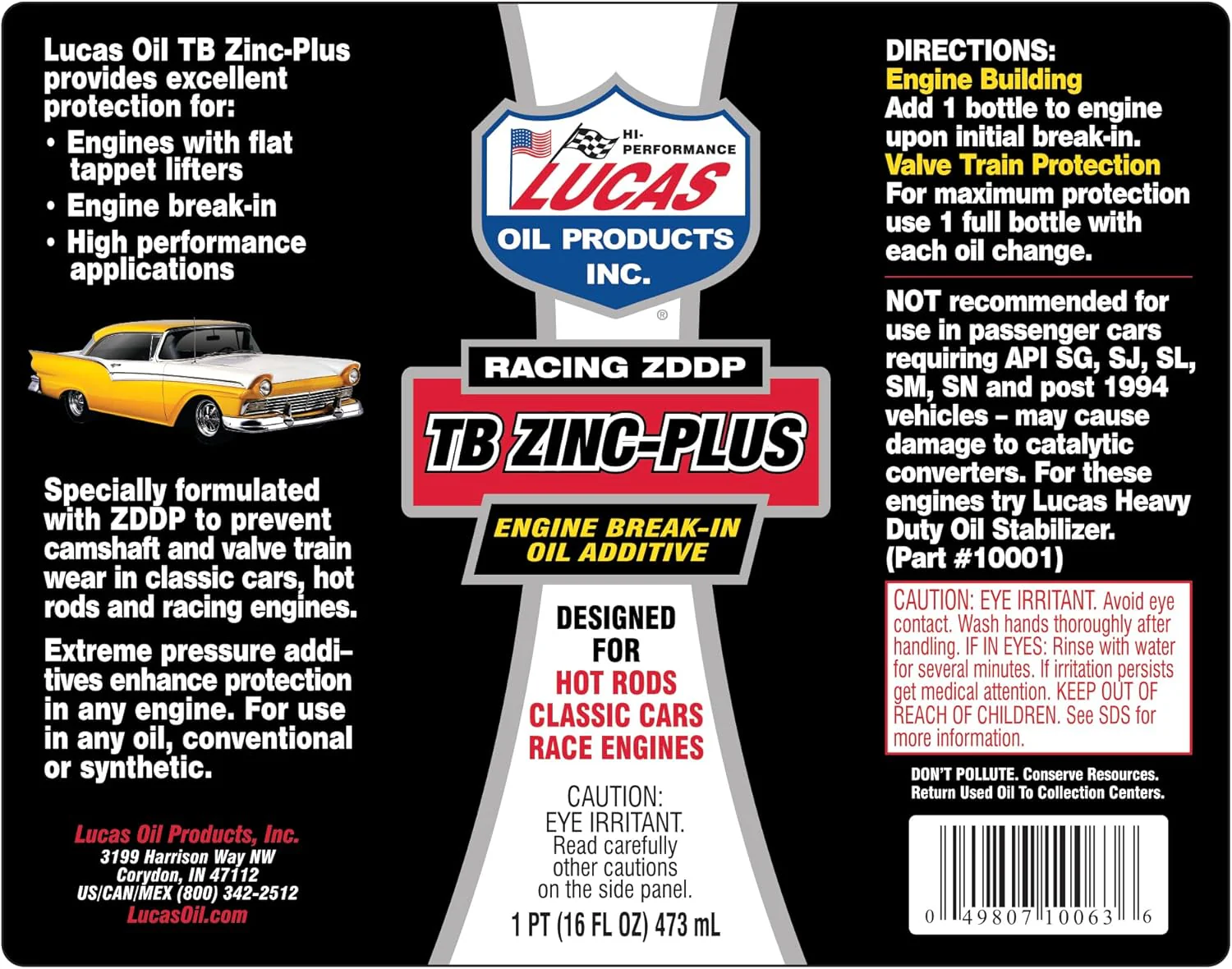 Lucas Oil 10063 Engine Break In Oil Additive w/ TB Zinc Plus - 16 Ounce - Image 4