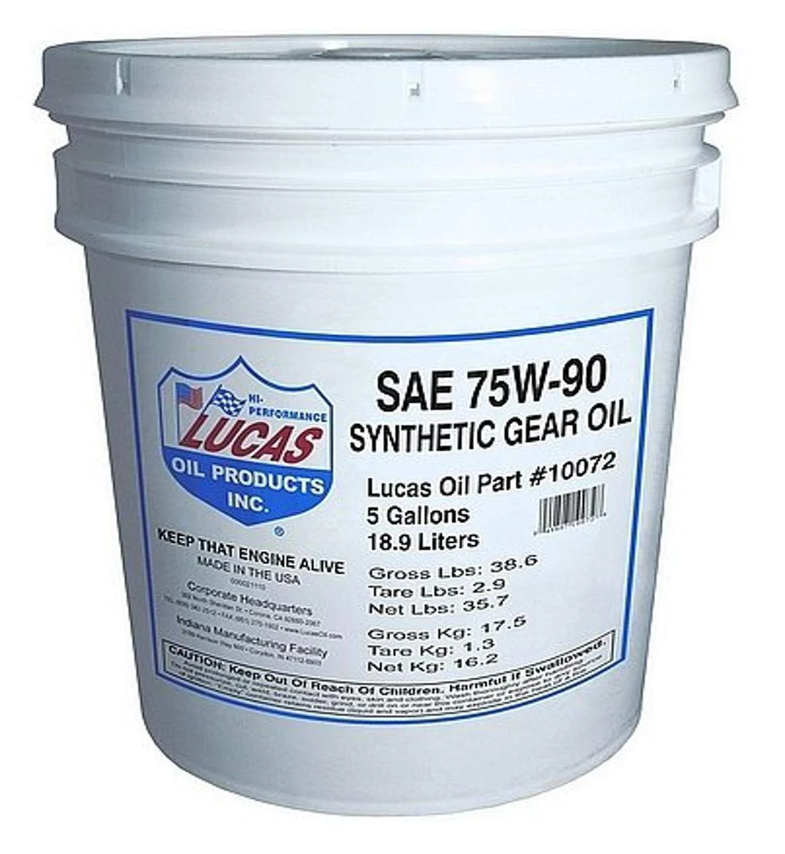 Lucas Oil 10072 SAE 75W-90 Synthetic Transmission and Differential Lube, 5 Gallon Pail