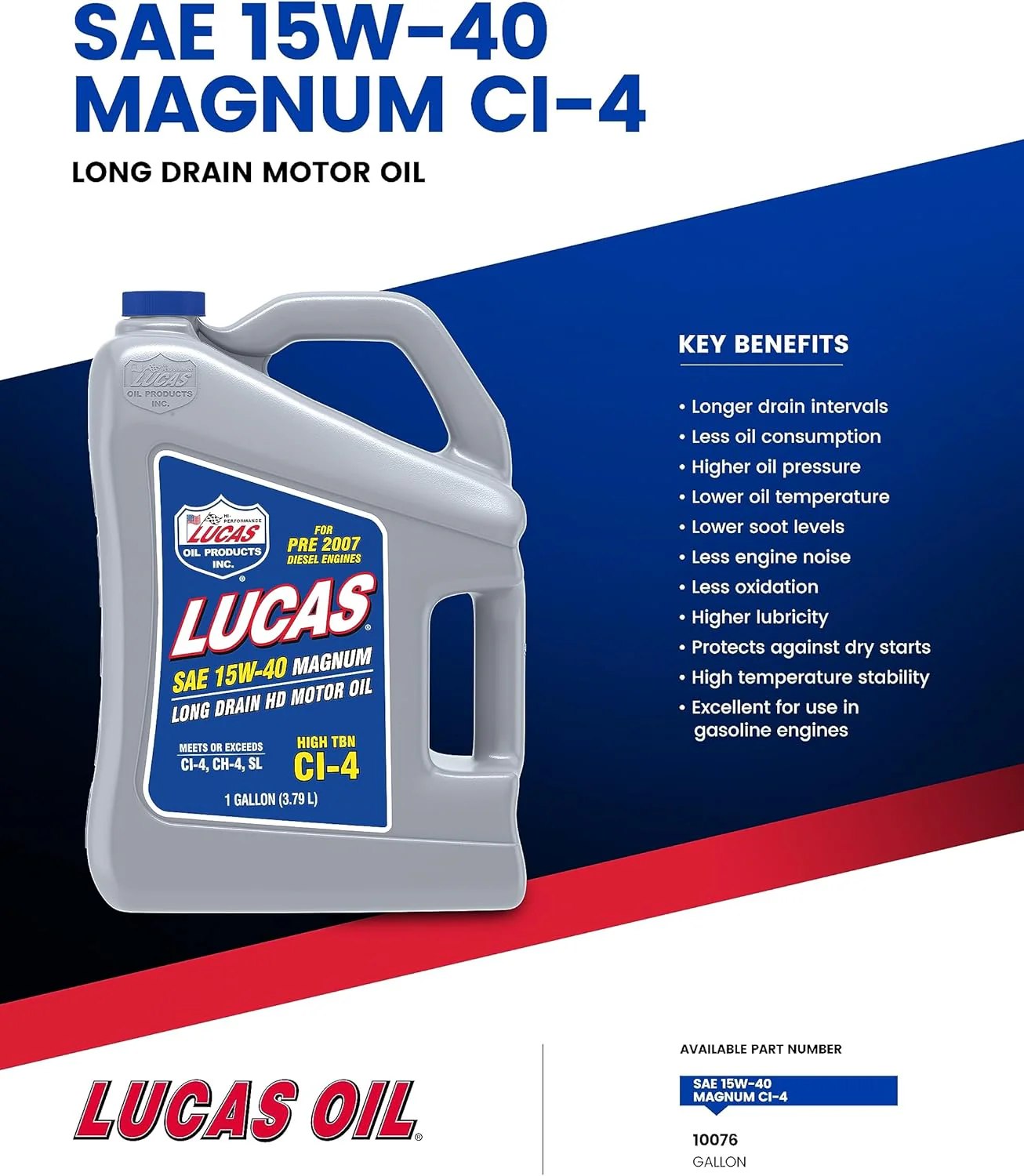 Lucas Oil 10076 SAE 15W-40 Magnum High TBN CI-4 Oil, 1 Gallon - Image 5