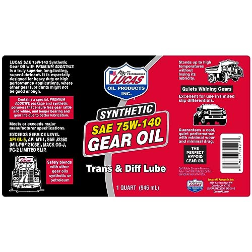 Lucas Oil 10121 SAE 75W-140 Synthetic Gear Oil/Transmission and Differential Lube - 1 Quart - Image 3