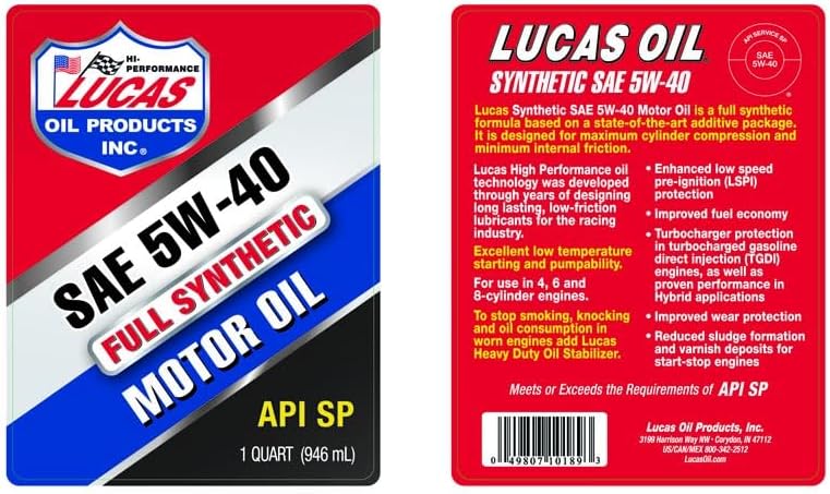 Lucas Oil 10189 SAE 5W-40 Motor Oil - 1 Quart, Pack of 6 - Image 3