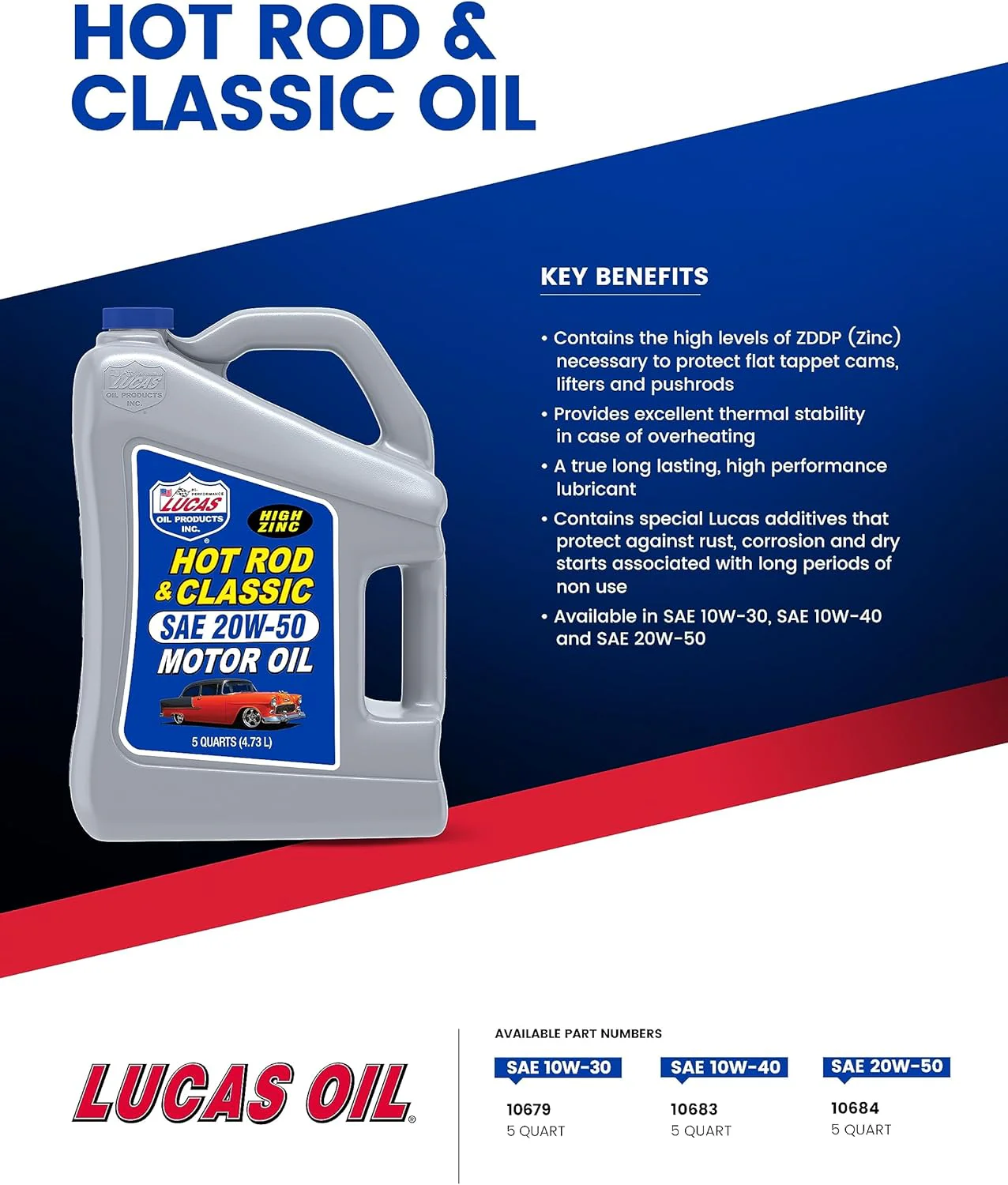 Lucas Oil 10679 Hot Rod & Classic Car SAE 10W-30 Motor Oil - 5 Quart - Image 5