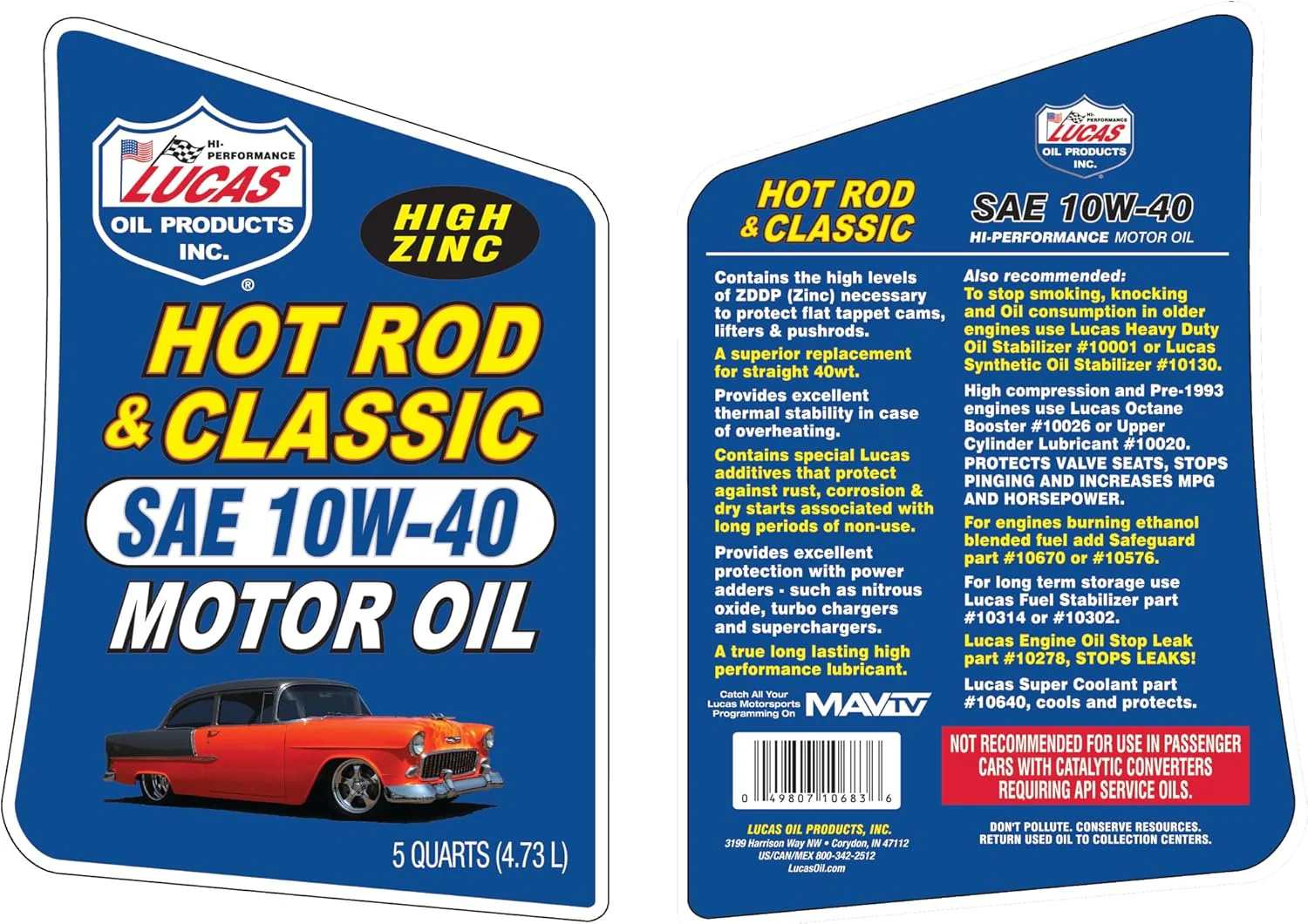 Lucas Oil 10683 Hot Rod & Classic Car SAE 10W-40 Motor Oil, 5 Quart (Pack of 1) - Image 3