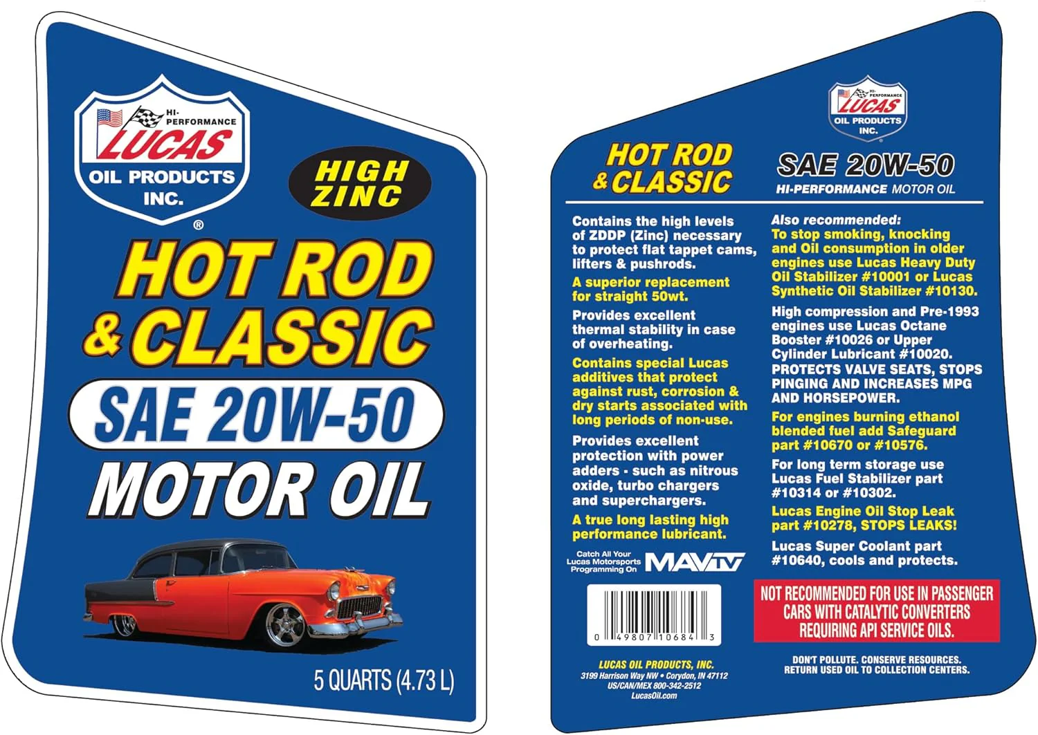 Lucas Oil 10684 20W-50 Petroleum Oil, 5 Quart Jug (Pack of 1) - Image 3