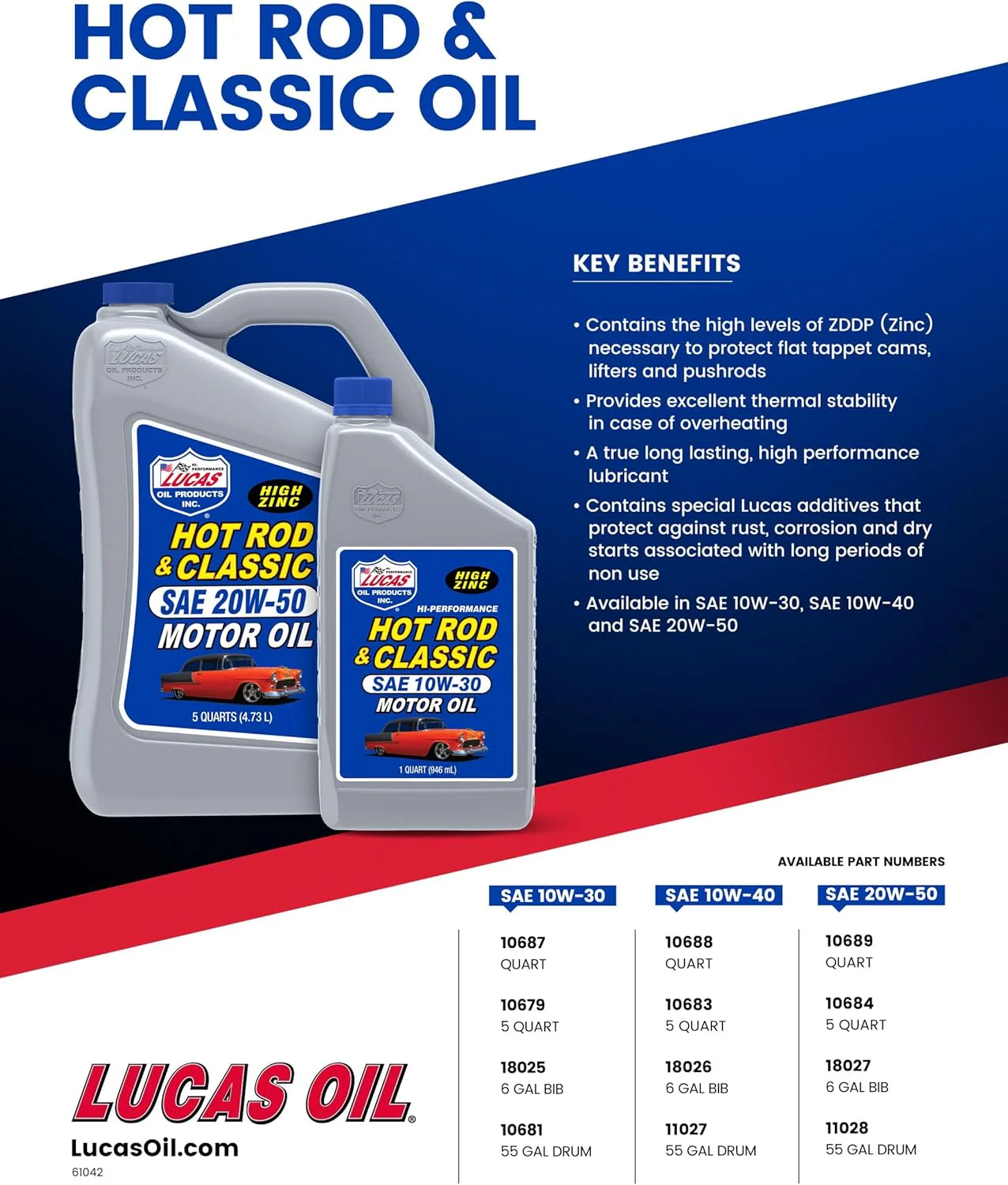 Lucas Oil 10687 Hot Rod & Classic Car SAE 10W-30 Motor Oil, 1 Quart (Pack of 6) - Image 3