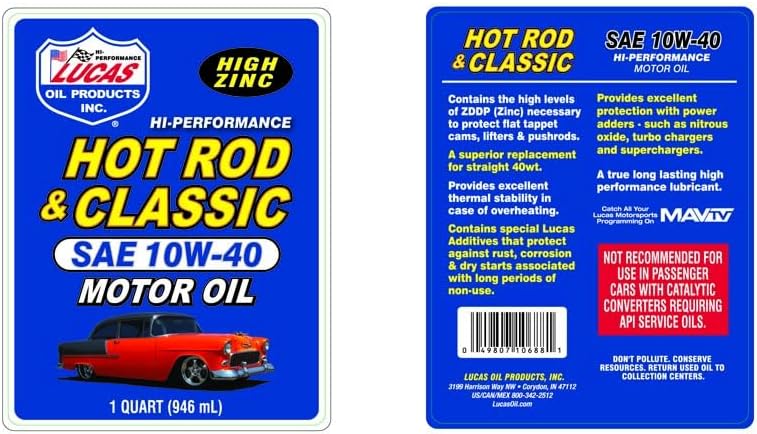 Lucas Oil 10688 Hot Rod & Classic Car SAE 10W-40 Motor Oil, 1 Quart (Pack of 6) - Image 3
