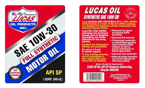 Lucas Oil Lucas OilMotor Oil, 10W30, Synthetic, 1 qt Bottle, Each - Image 2