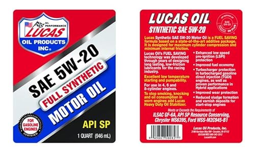 LUCAS OIL Synthetic 5W-20 High Performance Motor Oil 1 Quart Bottle, Pack of 1 - Image 2