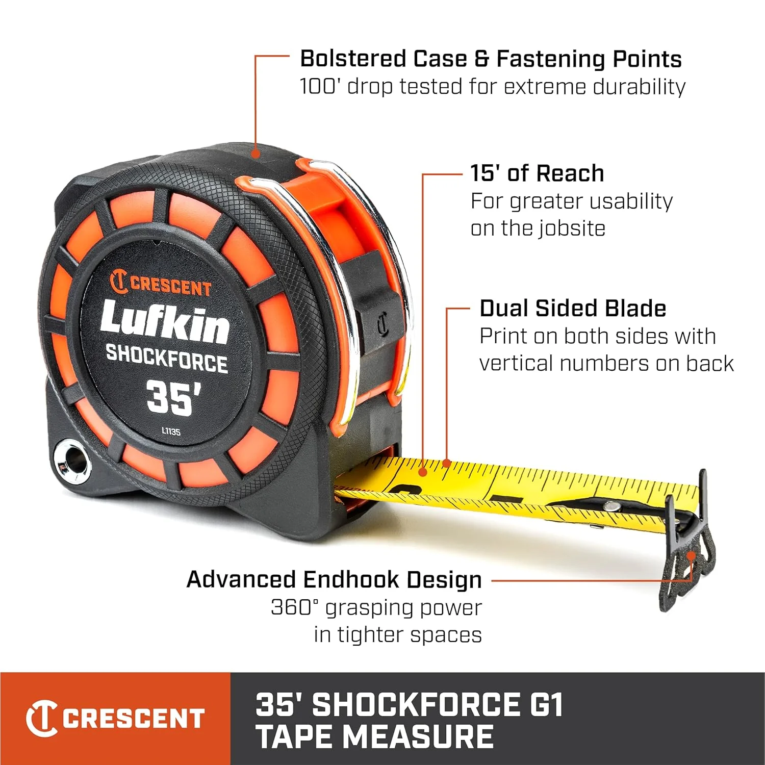 Crescent Lufkin 1-3/16" x 35' Shockforce G1 Dual Sided Tape Measure - L1135 - Image 3