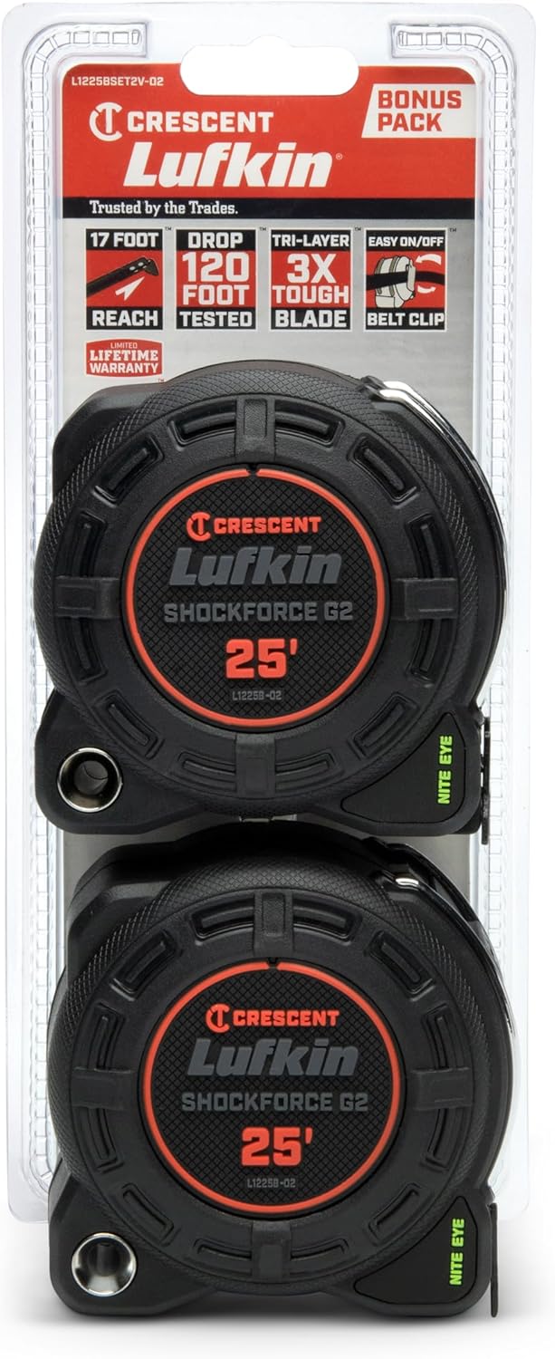 Lufkin Crescent Shockforce G2 25-ft Nite Eye, 2 Pack Tape Measure Set - L1225BSET2V-02 - Image 4