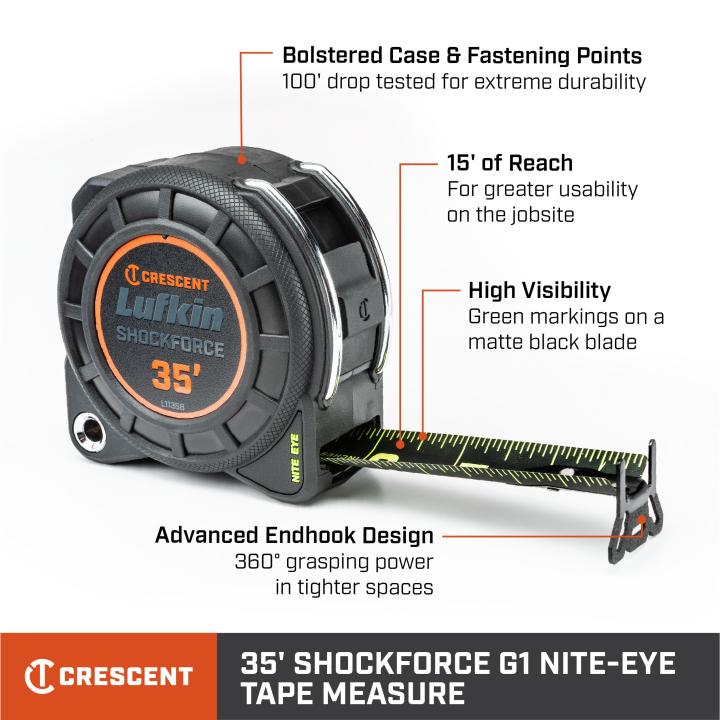 Crescent Lufkin 1-3/16" x 35' Shockforce Nite Eye G1 Dual Sided Tape Measure - Image 3