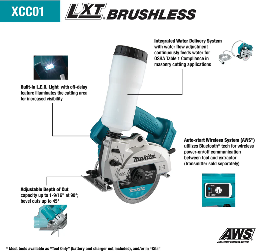 Makita 18V LXT Lithium-Ion Brushless Cordless 5 In. Wet/Dry Masonry Saw (Bare Tool) - Image 2