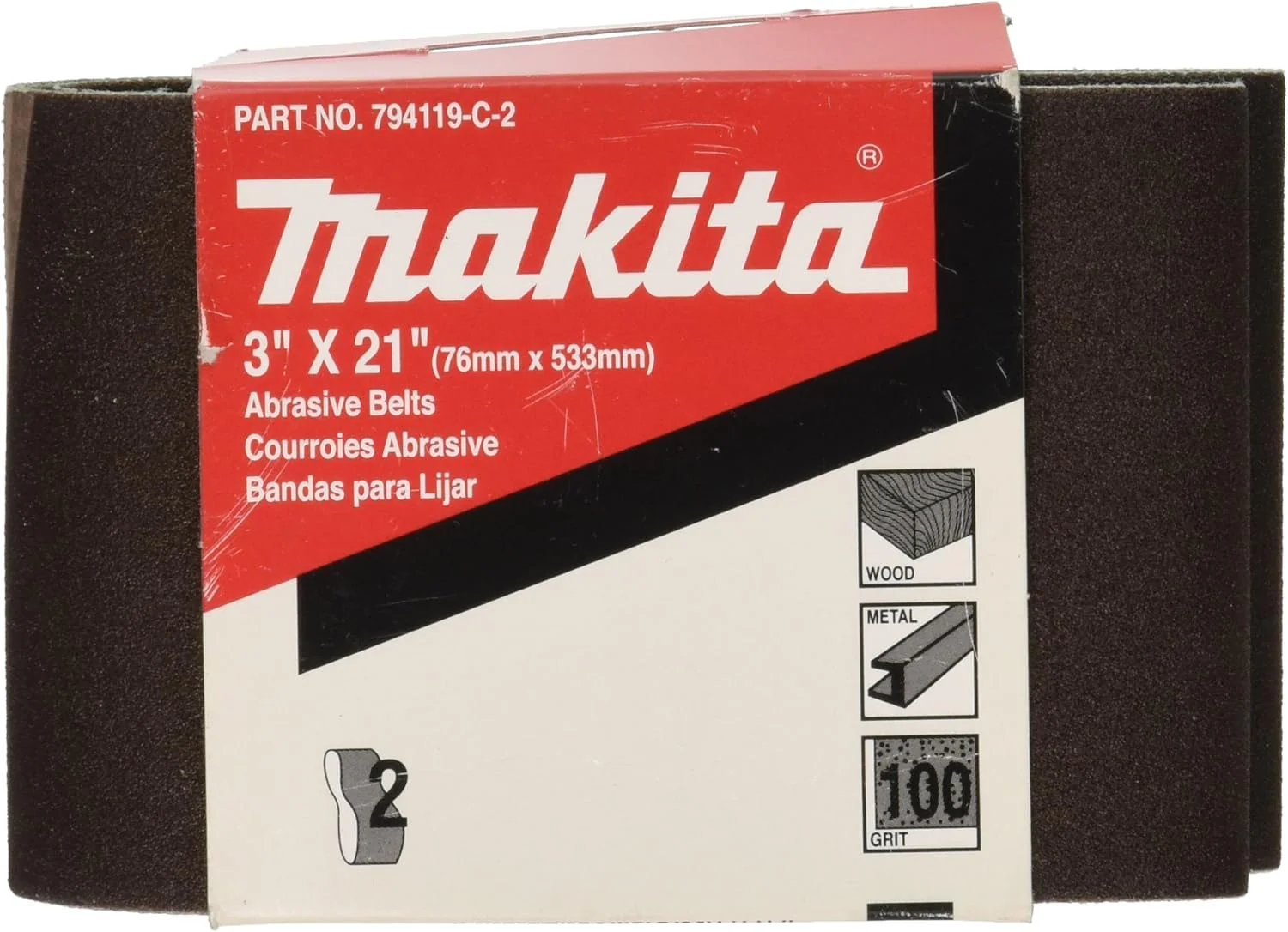 Makita 742308-3 3-Inch x 21-Inch Abrasive Sanding Belt, 80 Grit (10/Pk) - Image 2