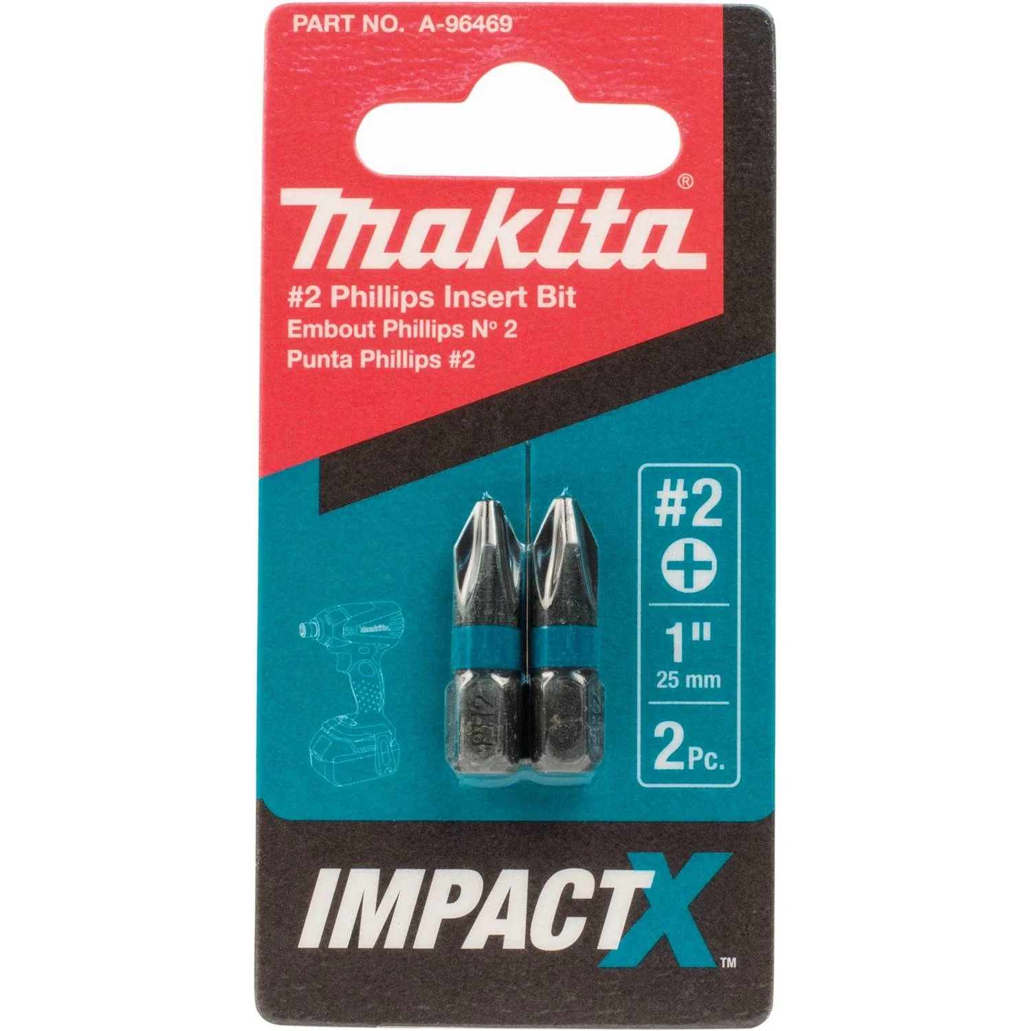 Makita A-96469 Impact X #2 Phillips 1″ Insert Bit (2-Pack) - Image 2