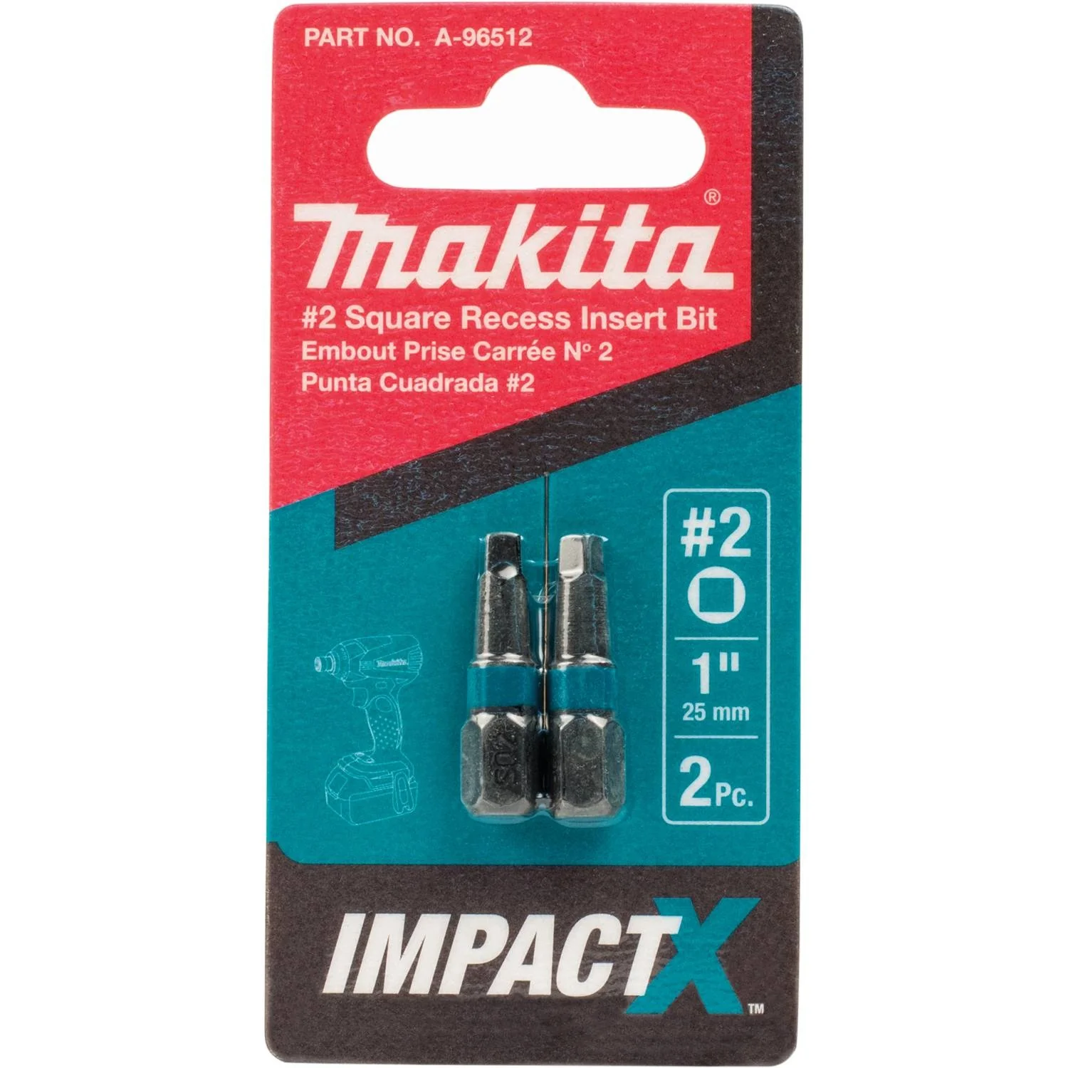 Makita A-96512 ImpactX️ #2 Square Recess 1″ Insert Bit (2-Pack) - Image 3