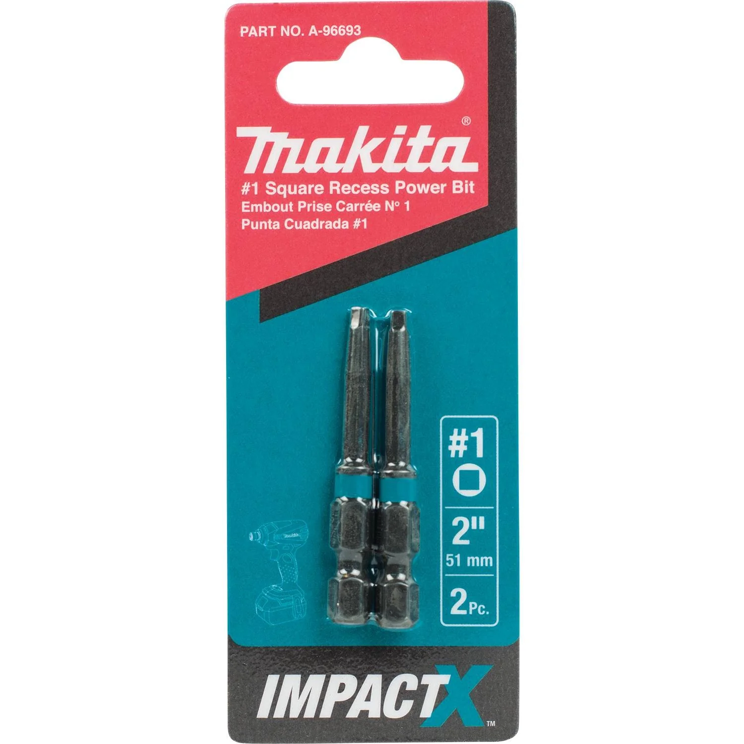 Makita Impact X #1 Square Recess 2″ Power Bit (2-Pack) - Image 3