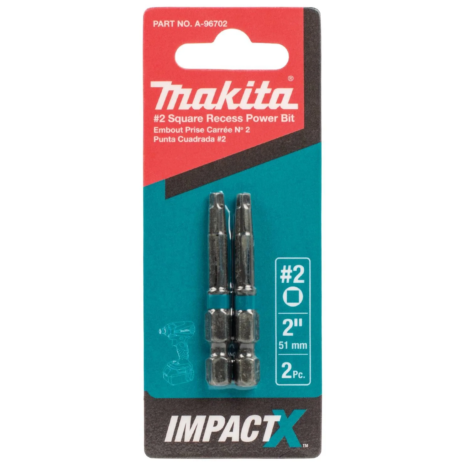 Makita A-96702 Impact X #2 Square Recess 2″ Power Bit (2-Pack) - Image 3